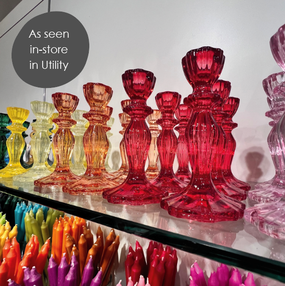 Red Glass Taper Candle Holder| Christmas Decor |