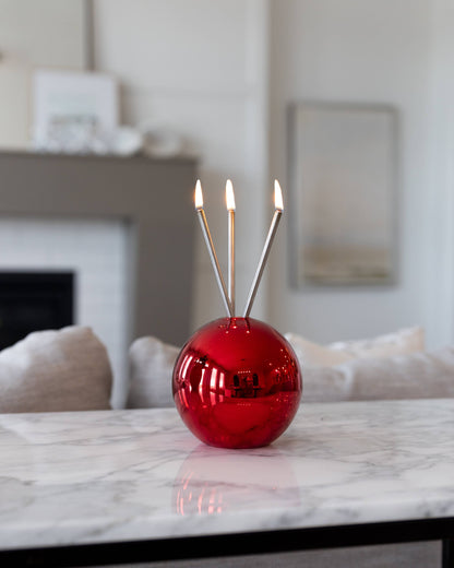 Neva Vase, Red Metallic Candle Holder [Case of 6]