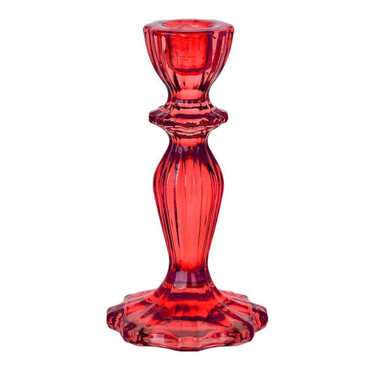 Red Glass Taper Candle Holder| Christmas Decor |
