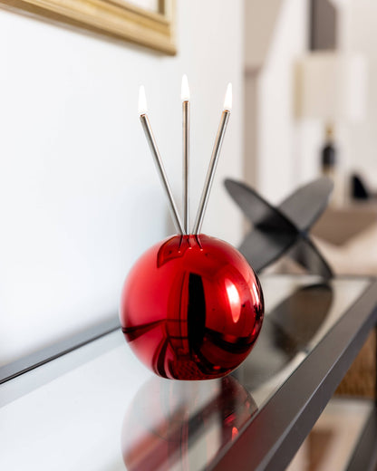 Neva Vase, Red Metallic Candle Holder [Case of 6]