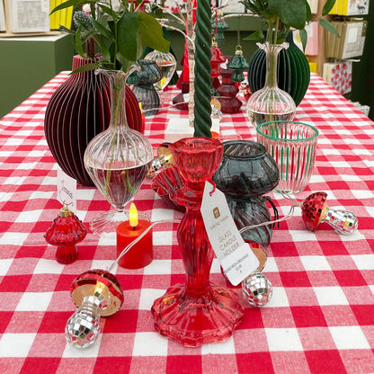 Red Glass Taper Candle Holder| Christmas Decor |