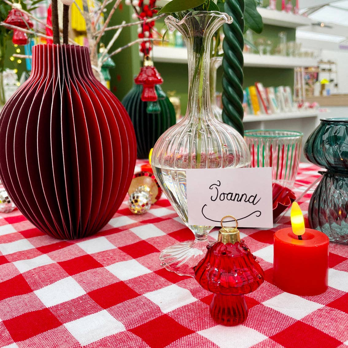 Red Glass Taper Candle Holder| Christmas Decor |
