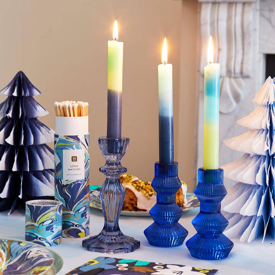 Navy Glass Taper Candle Holder | Everyday Decor |