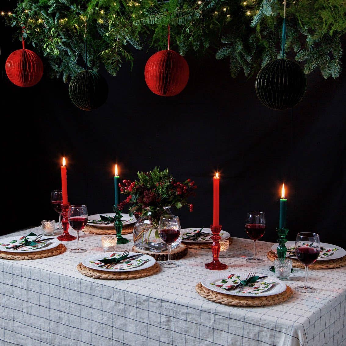 Red Glass Taper Candle Holder| Christmas Decor |