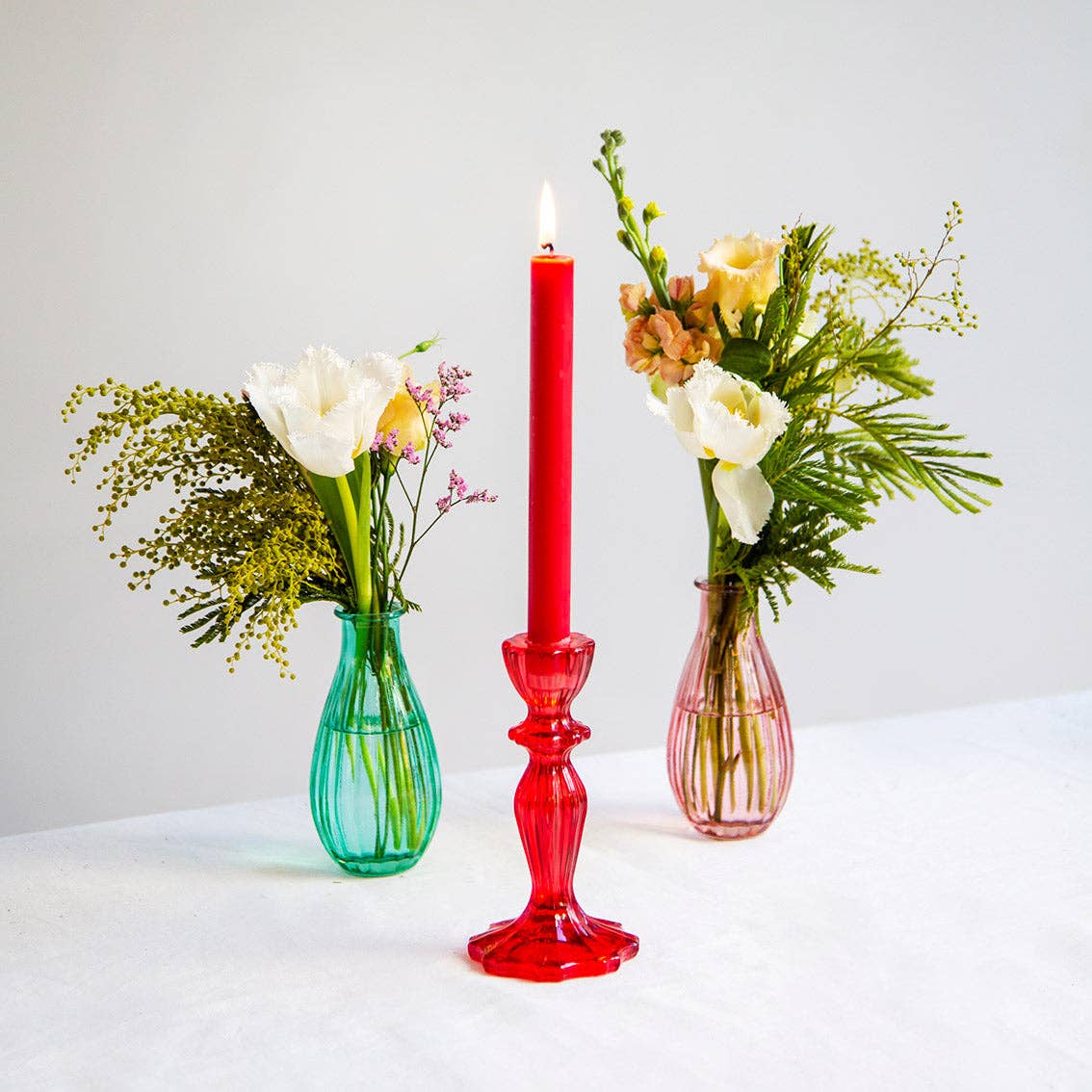 Red Glass Taper Candle Holder| Christmas Decor |
