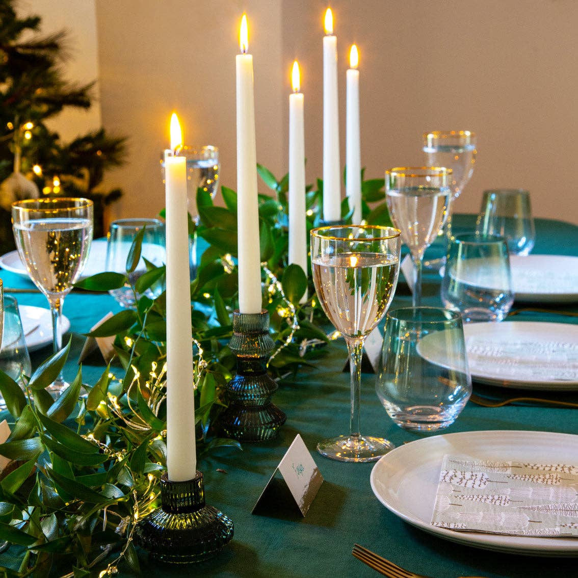 Sage Green Glass Taper Candle Holder| Christmas Decor |