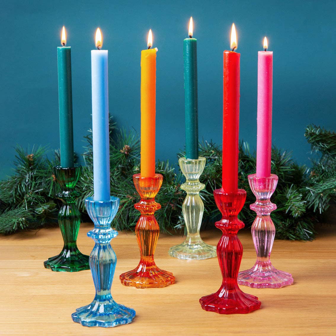 Red Glass Taper Candle Holder| Christmas Decor |