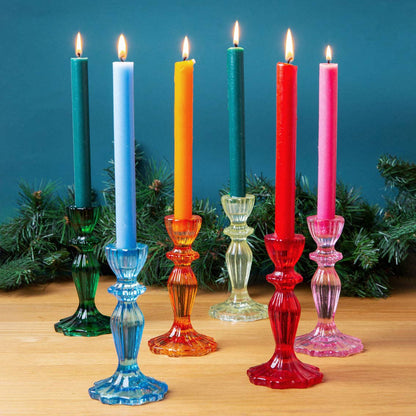 Red Glass Taper Candle Holder| Christmas Decor |