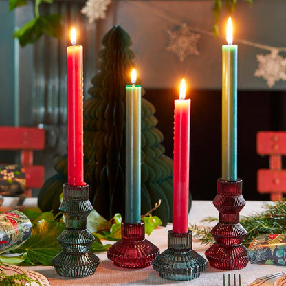 Burgundy Glass Taper Candle Holder| Christmas Decor |